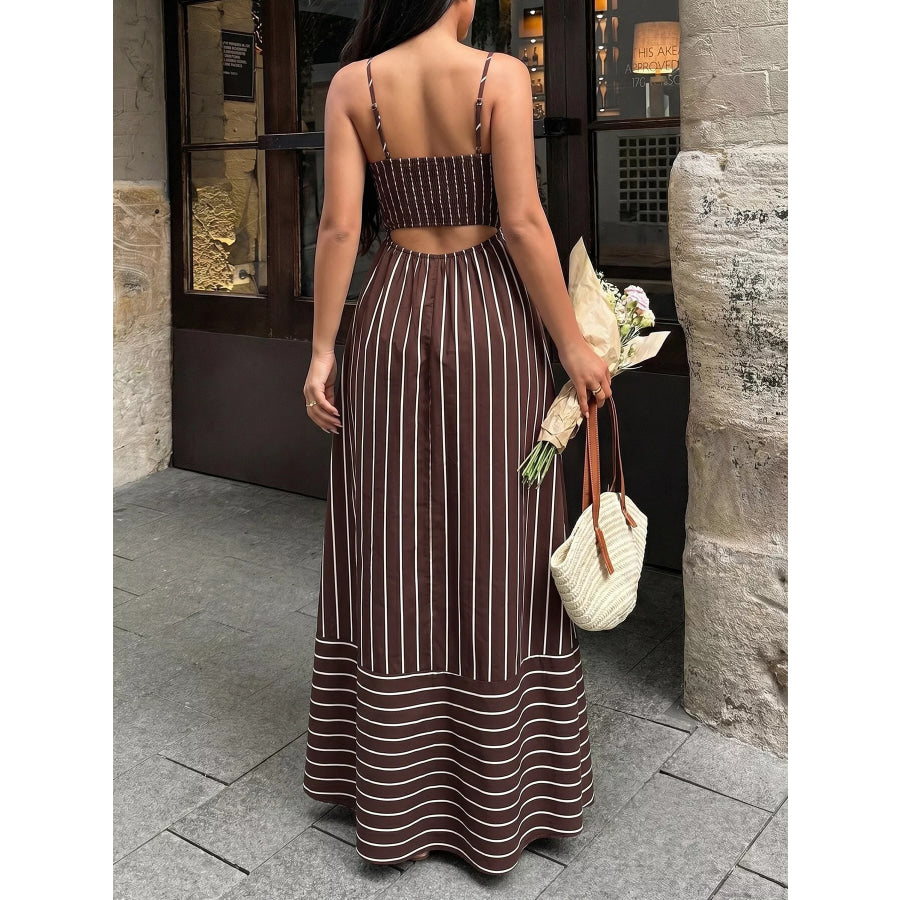 Striped Print Spaghetti Strap Maxi Dress Apparel and Accessories