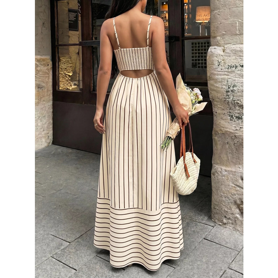Striped Print Spaghetti Strap Maxi Dress Apparel and Accessories