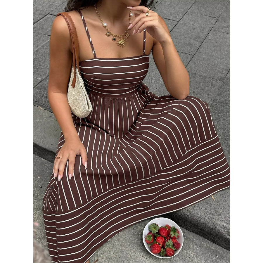 Striped Print Spaghetti Strap Maxi Dress Apparel and Accessories