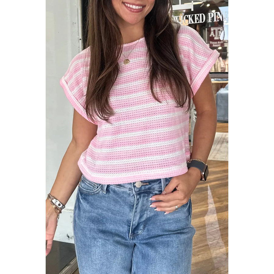 Striped Print Waffle Knit T Shirt Apparel and Accessories