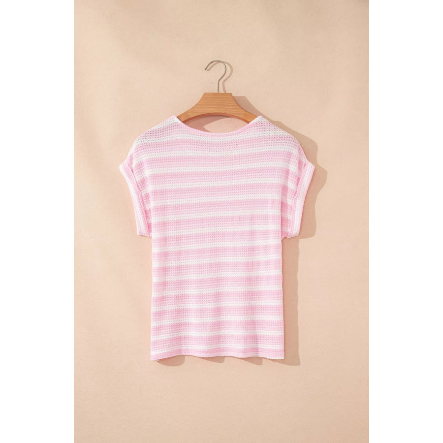 Striped Print Waffle Knit T Shirt Apparel and Accessories