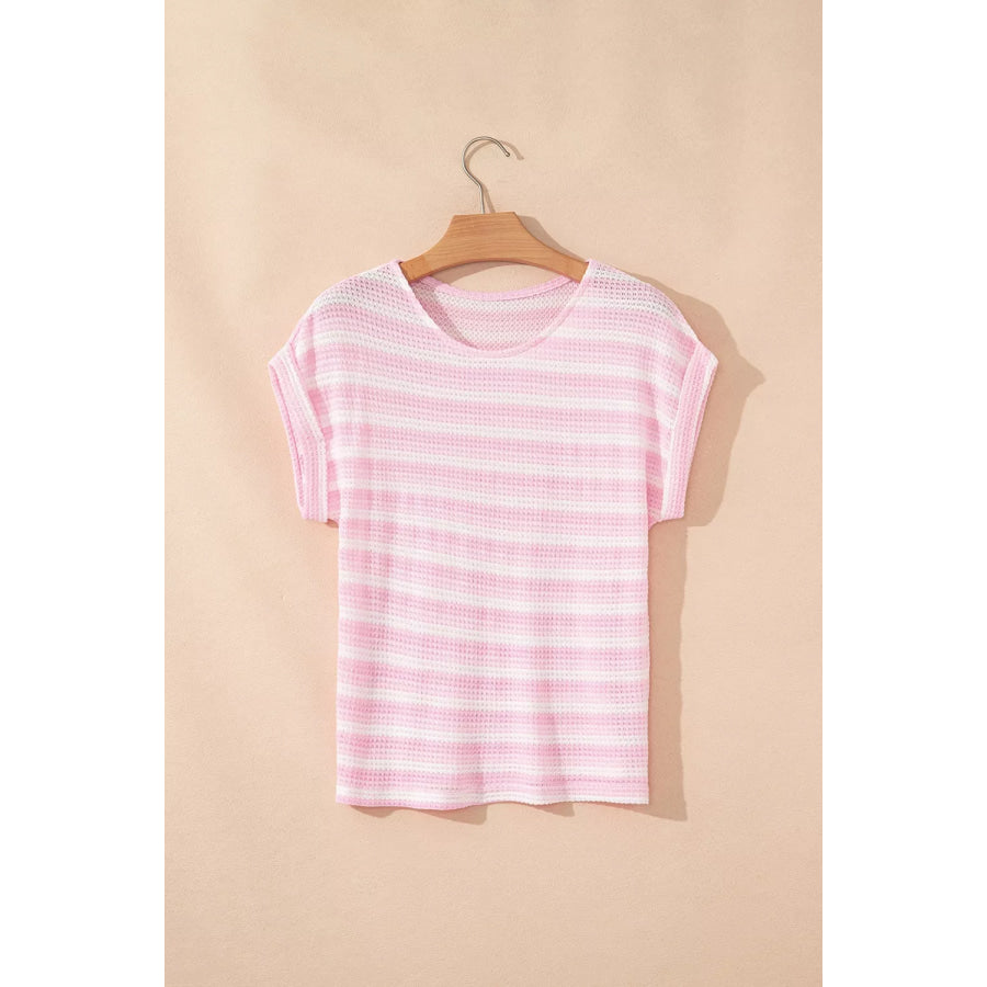 Striped Print Waffle Knit T Shirt Apparel and Accessories