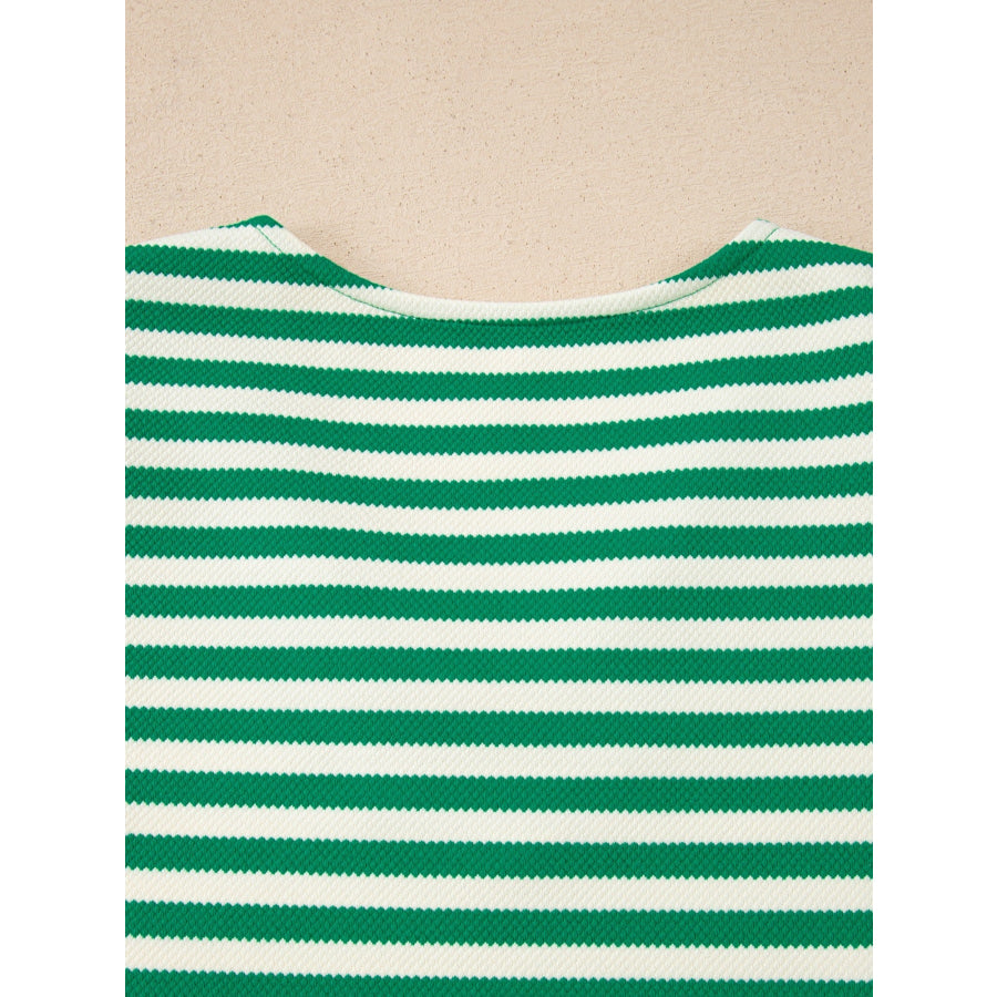 Striped Puff Sleeve V-Neck Blouse Apparel and Accessories