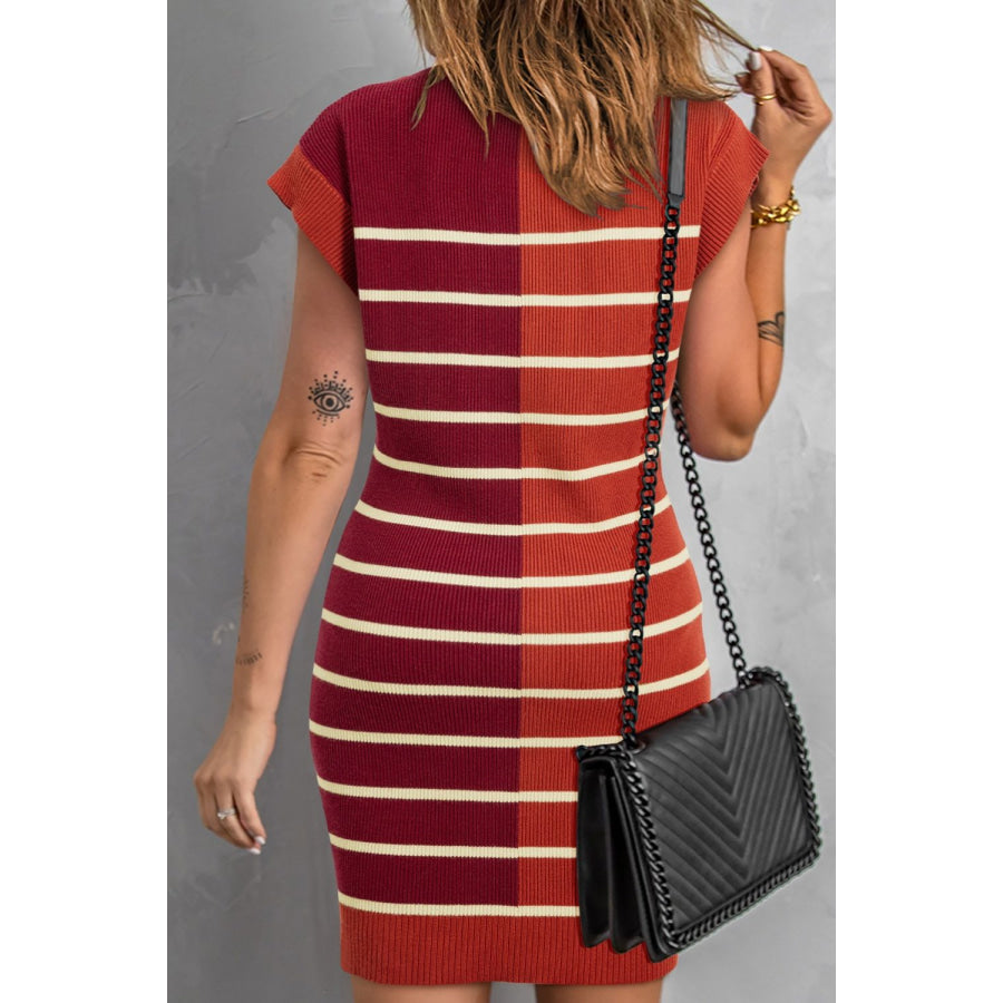 Striped Quarter Zip Cap Sleeve Sweater Dress Apparel and Accessories