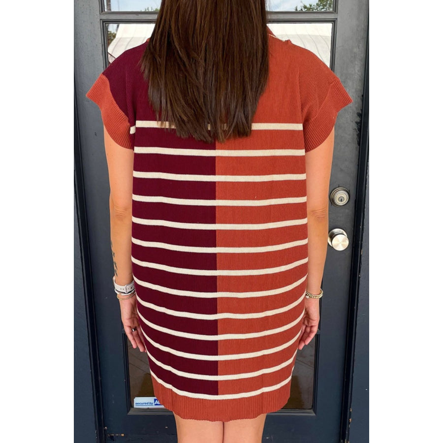 Striped Quarter Zip Cap Sleeve Sweater Dress Apparel and Accessories