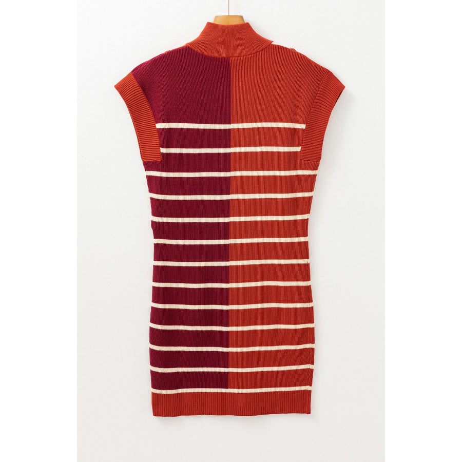 Striped Quarter Zip Cap Sleeve Sweater Dress Apparel and Accessories