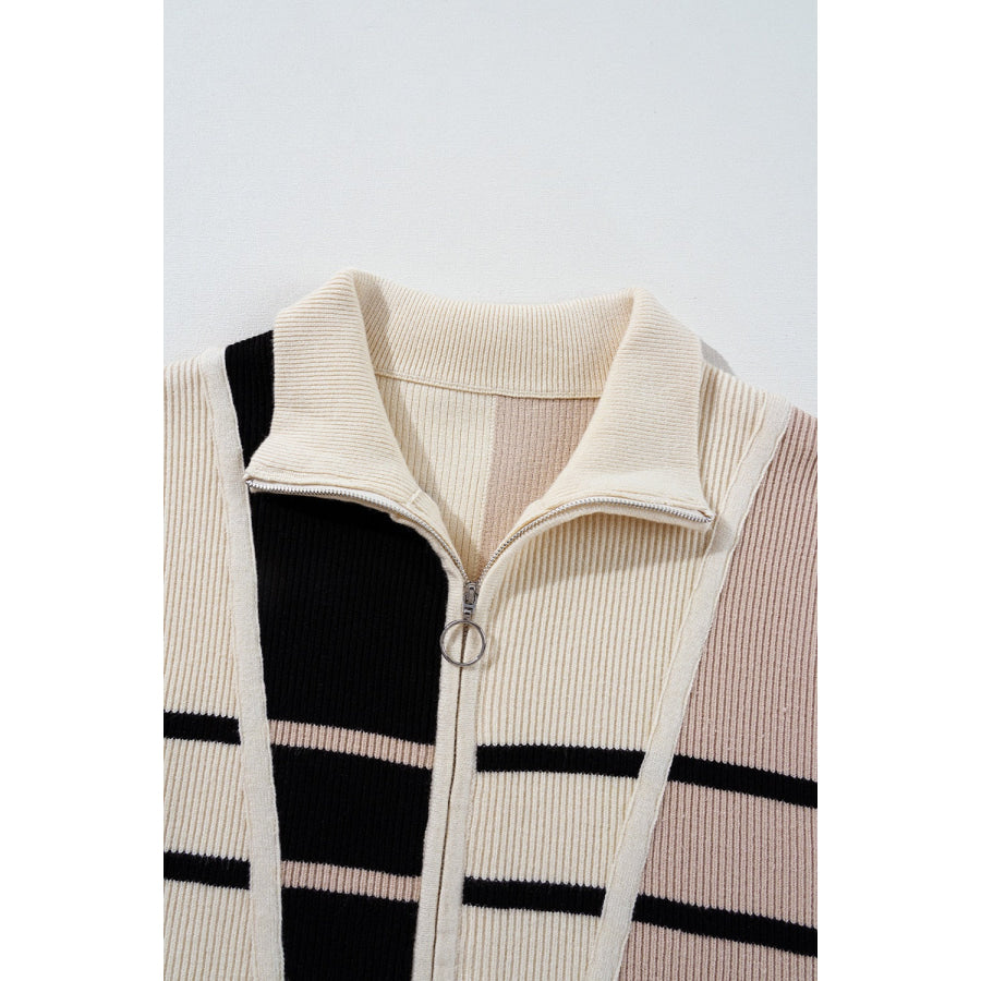 Striped Quarter Zip Cap Sleeve Sweater Dress Apparel and Accessories