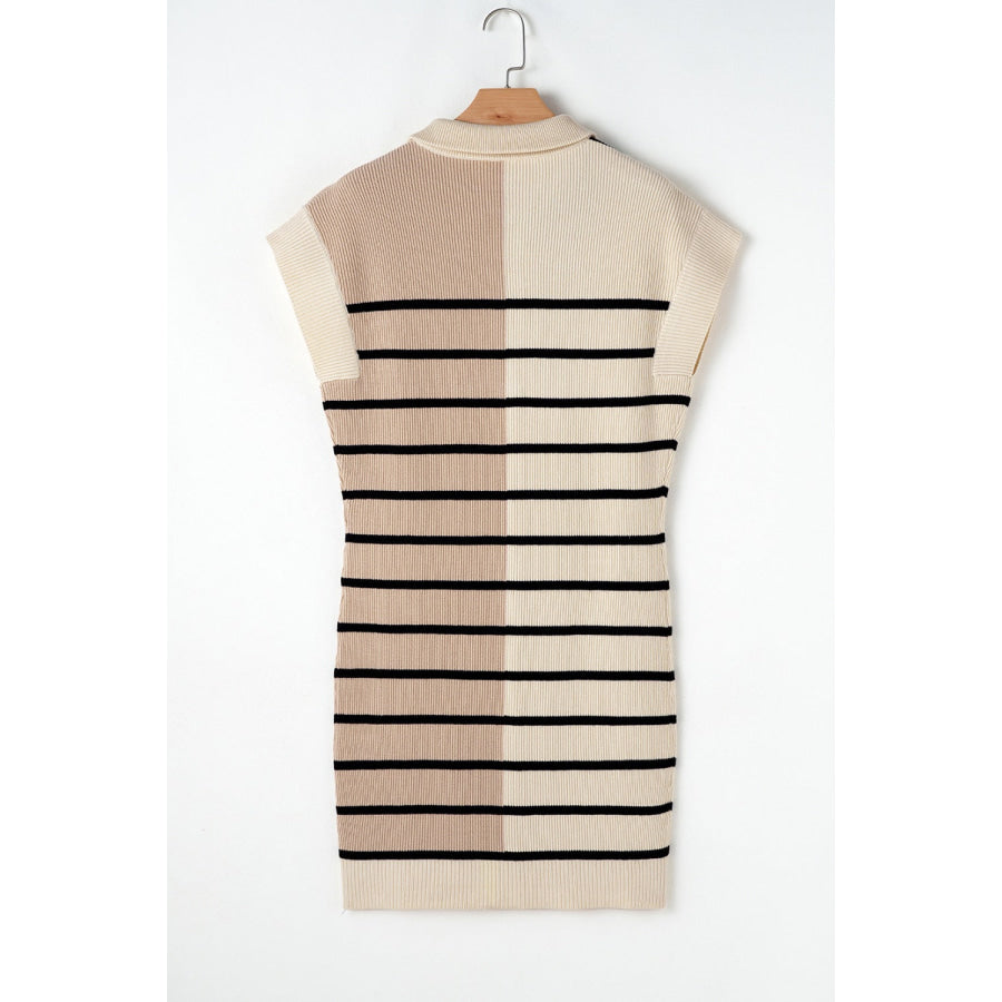 Striped Quarter Zip Cap Sleeve Sweater Dress Apparel and Accessories