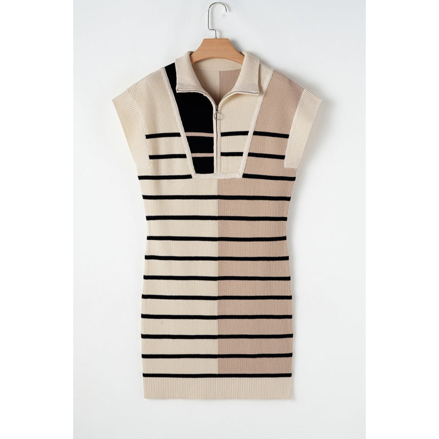 Striped Quarter Zip Cap Sleeve Sweater Dress Apparel and Accessories