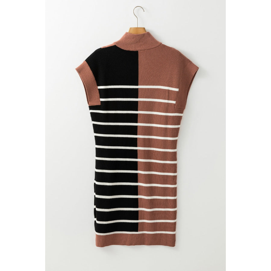 Striped Quarter Zip Cap Sleeve Sweater Dress Apparel and Accessories