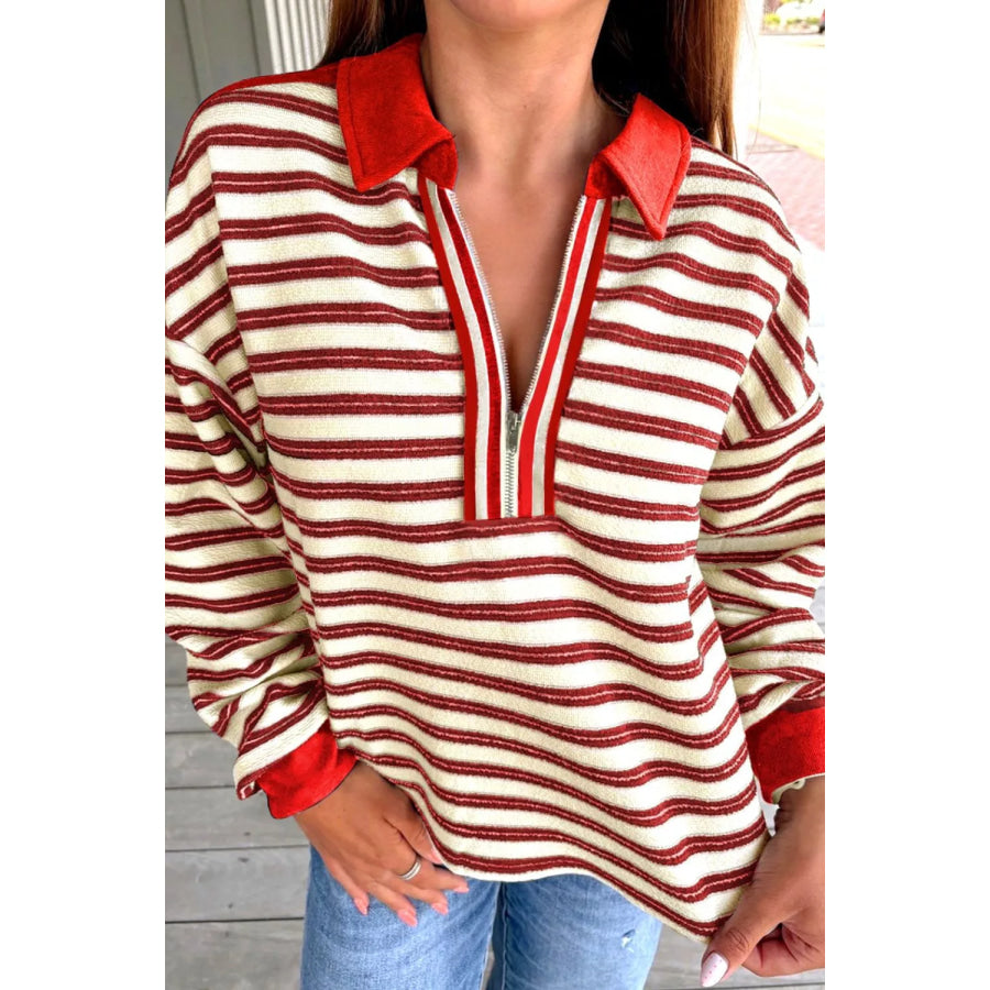 Striped Quarter-Zip Collar Sweatshirt Apparel and Accessories