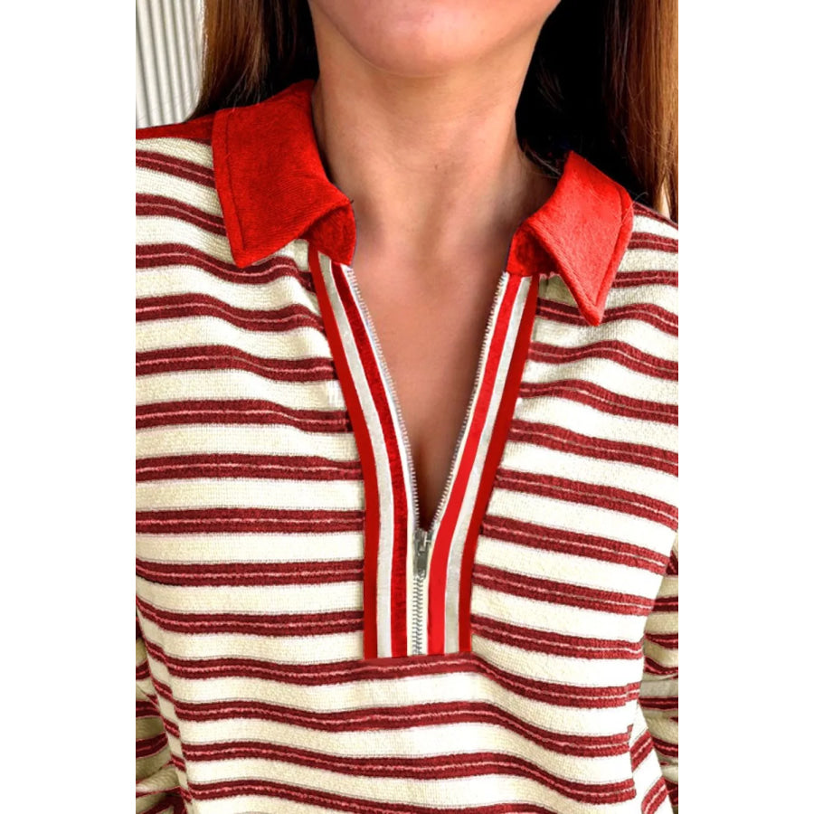 Striped Quarter-Zip Collar Sweatshirt Apparel and Accessories