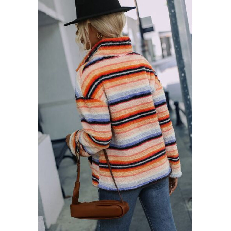 Striped Quarter Zip Dropped Shoulder Sweatshirt Apparel and Accessories