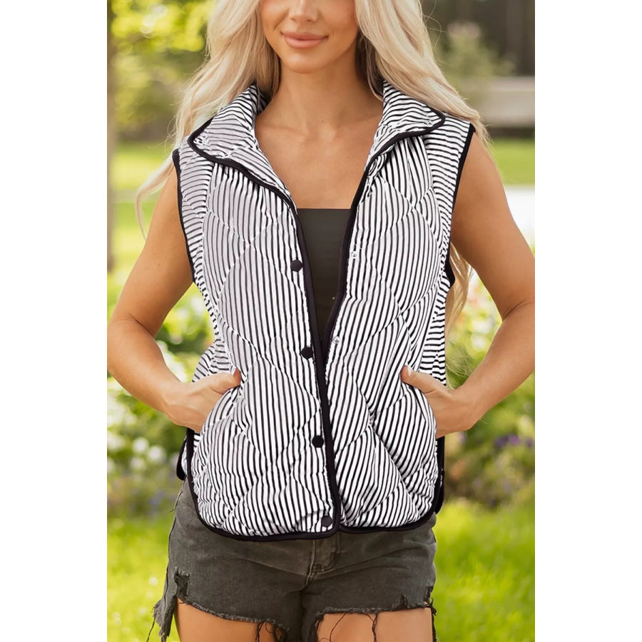 Striped Quilted Vest Coat Black / S Apparel and Accessories