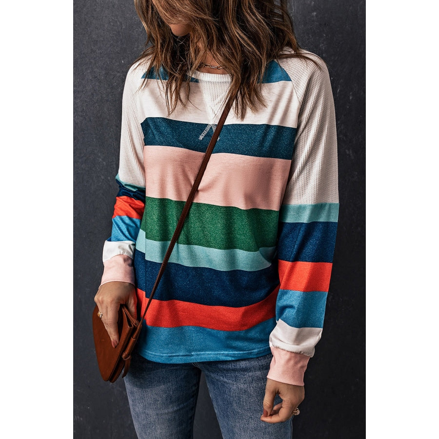 Striped Raglan Sleeve Round Neck Tee Stripe / S