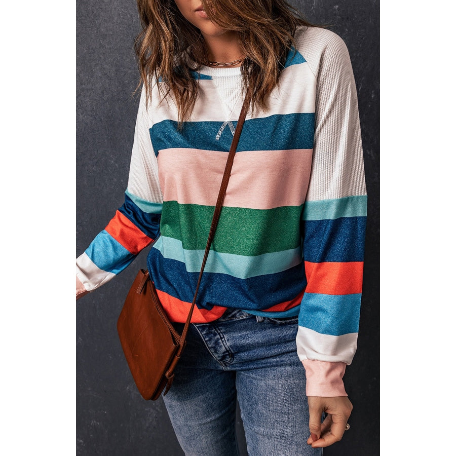 Striped Raglan Sleeve Round Neck Tee