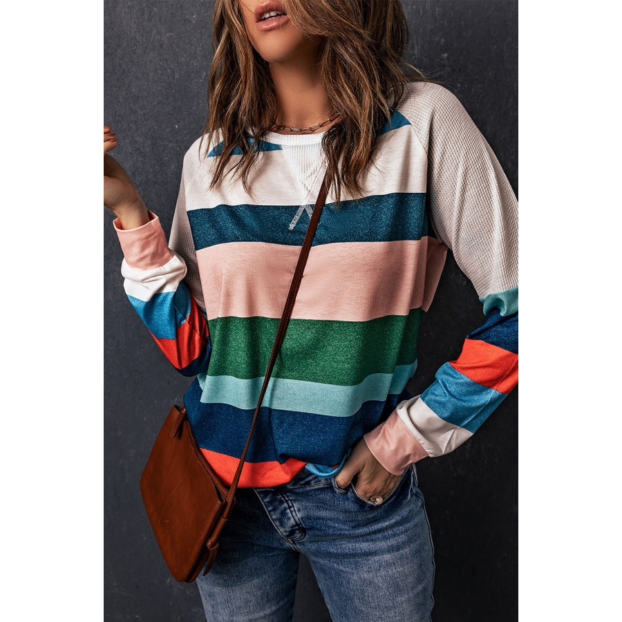 Striped Raglan Sleeve Round Neck Tee