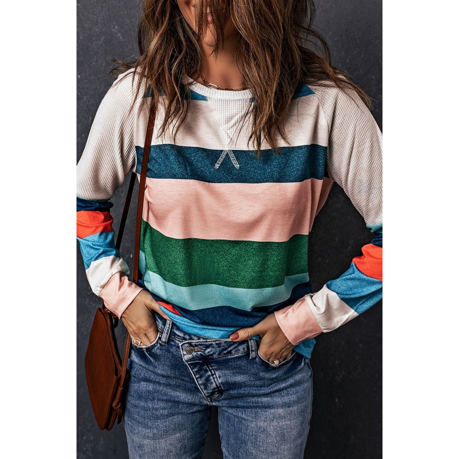 Striped Raglan Sleeve Round Neck Tee