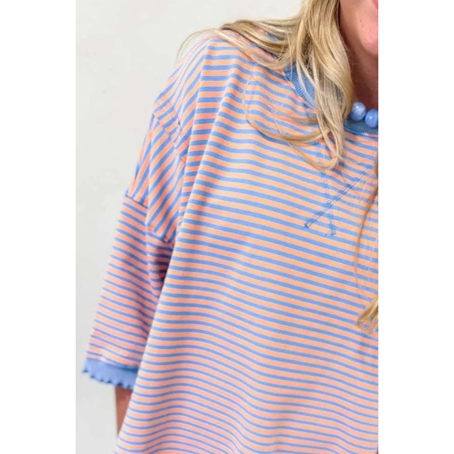 Striped Raw-Edge Casual Blouse Apparel and Accessories