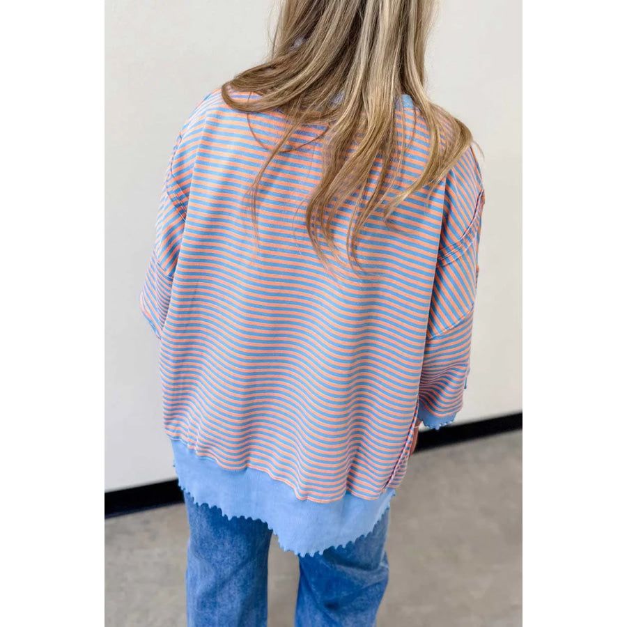 Striped Raw-Edge Casual Blouse Apparel and Accessories