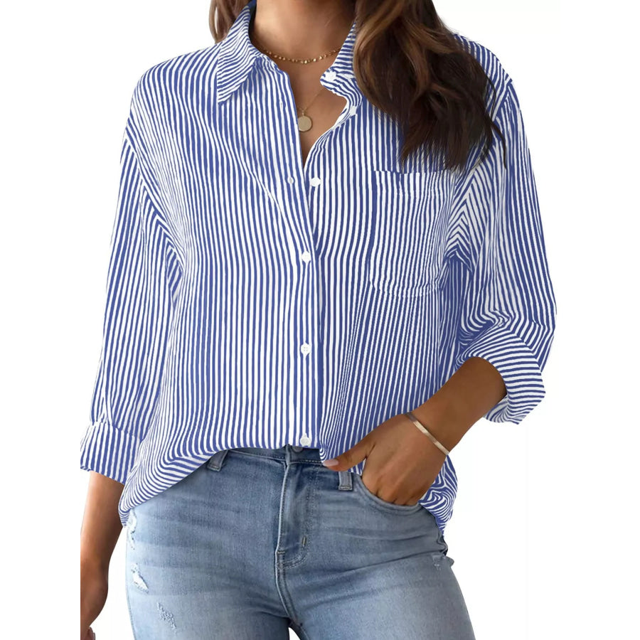 Striped Relaxed Fit Button Up Shirt Apparel and Accessories