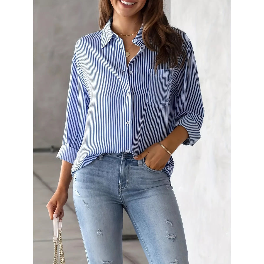 Striped Relaxed Fit Button Up Shirt Apparel and Accessories