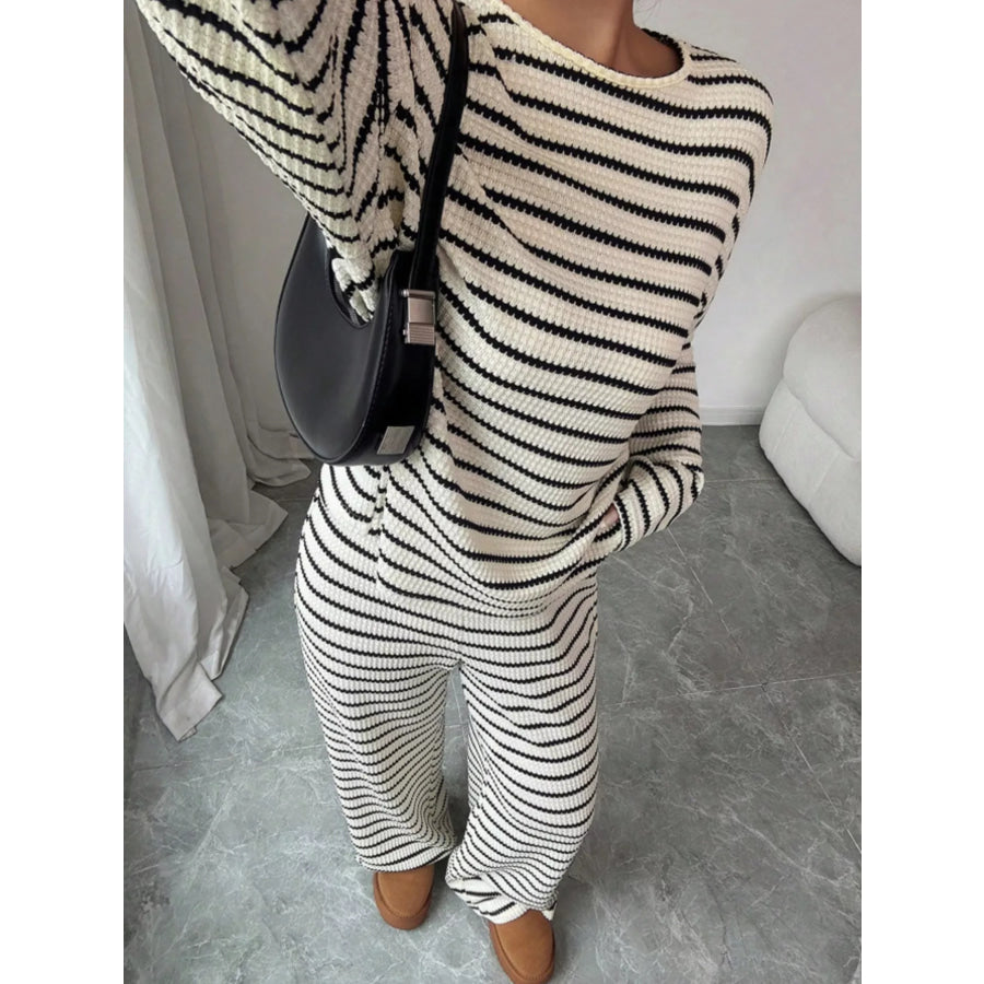 Striped Relaxed Fit Top and Pants Set Apricot / S Apparel Accessories