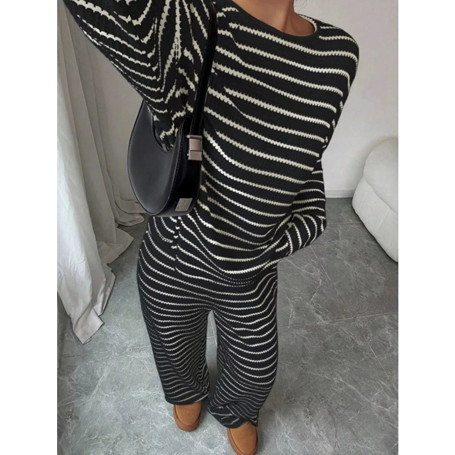 Striped Relaxed Fit Top and Pants Set Black / S Apparel Accessories