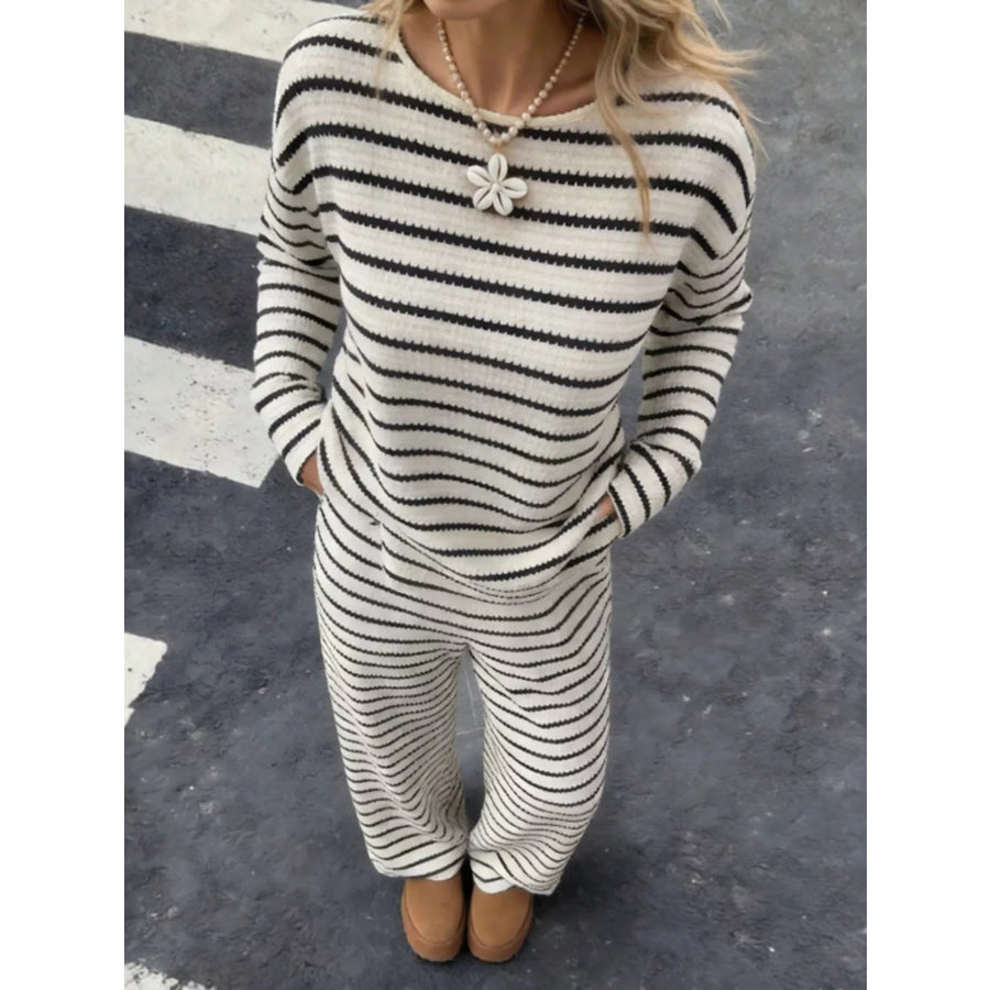 Striped Relaxed Fit Top and Pants Set White / S Apparel Accessories