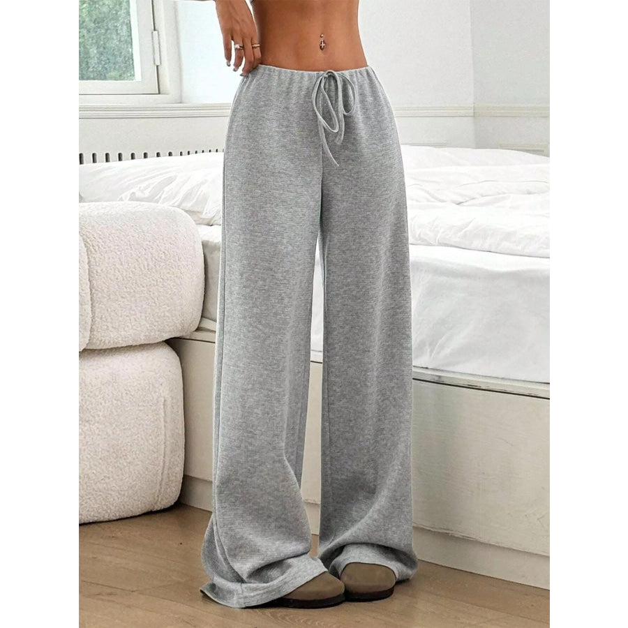 Striped Ribbed Knit Drawstring Waist Wide Leg Pants Apparel and Accessories