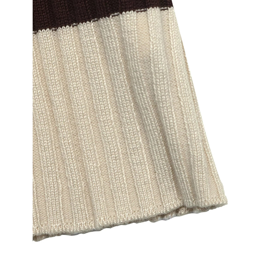 Striped Ribbed Knit Long Sleeve Sweater Apparel and Accessories