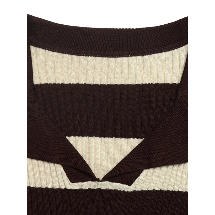 Striped Ribbed Knit Long Sleeve Sweater Apparel and Accessories