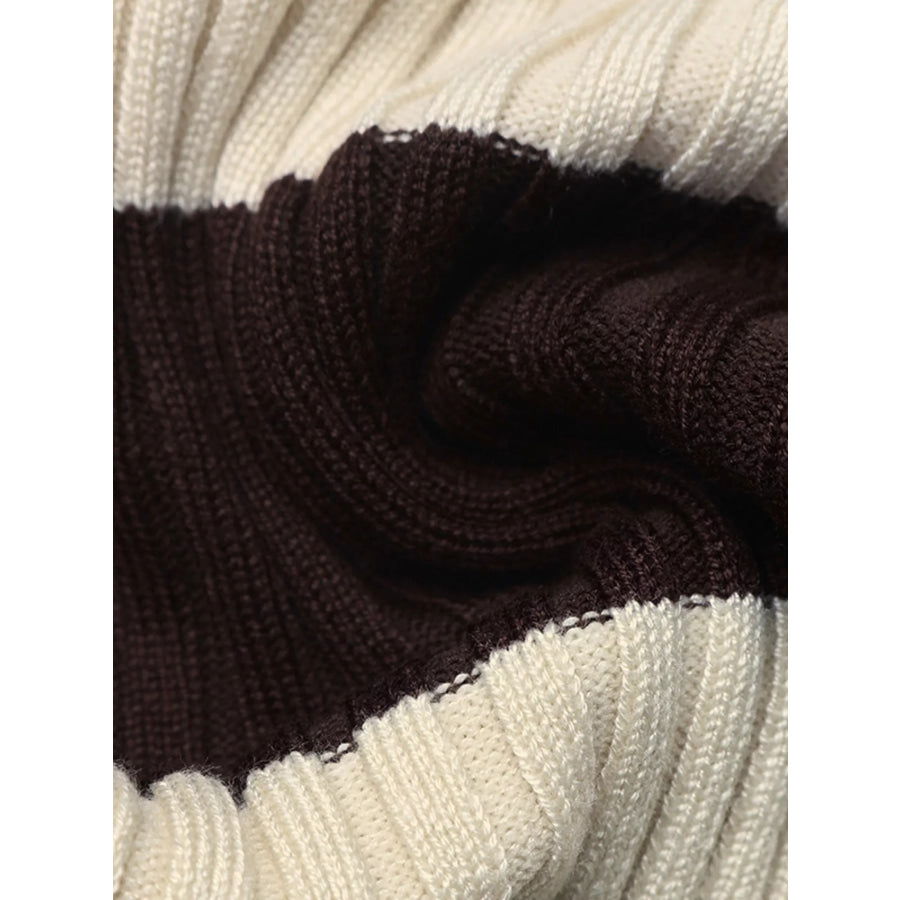 Striped Ribbed Knit Long Sleeve Sweater Apparel and Accessories