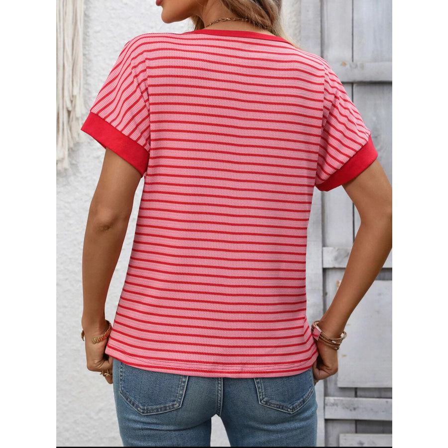 Striped Ribbed Knit Short Sleeve T-Shirt Apparel and Accessories
