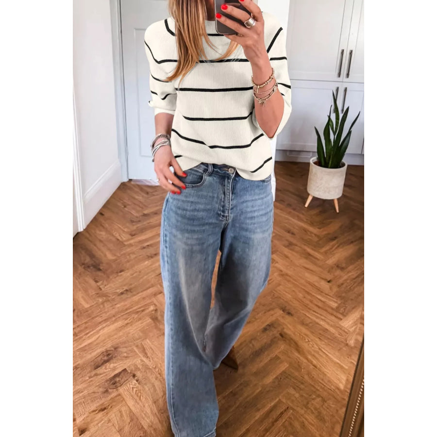 Striped Ribbed Knit Sweater Apparel and Accessories