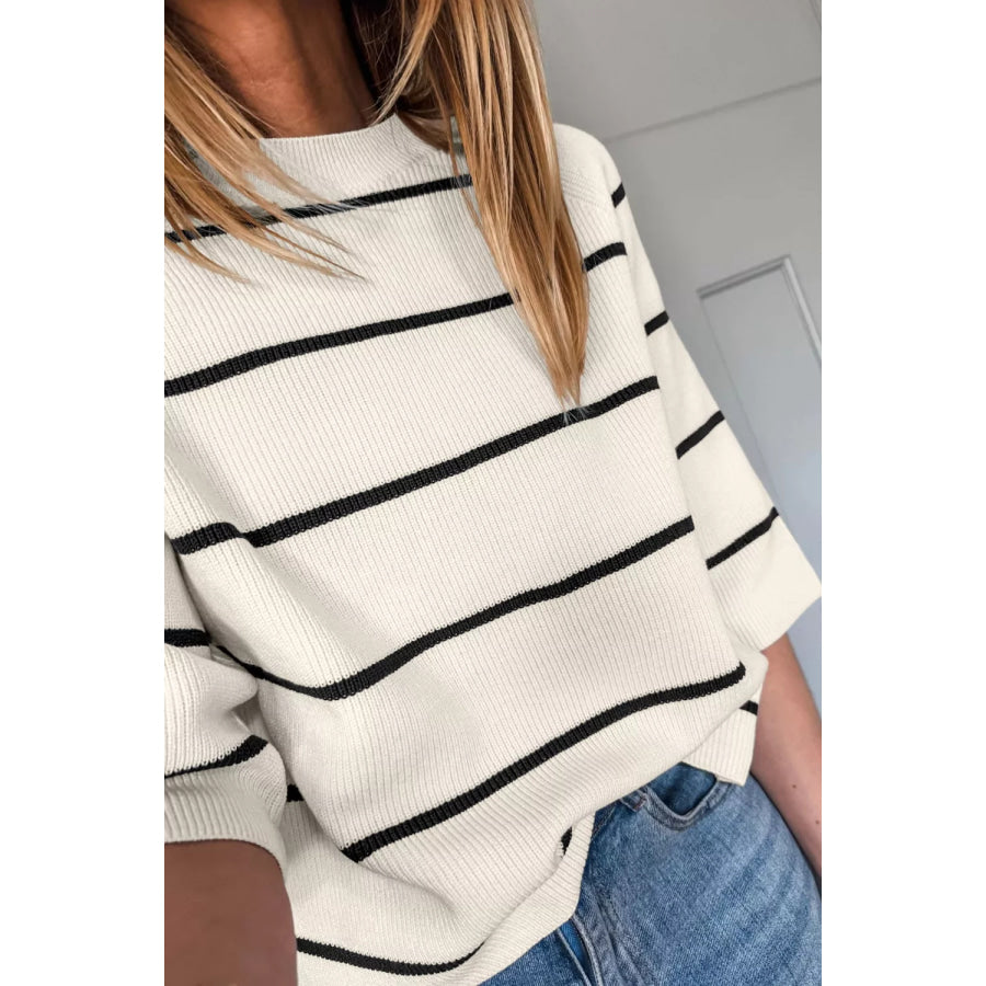 Striped Ribbed Knit Sweater Apparel and Accessories