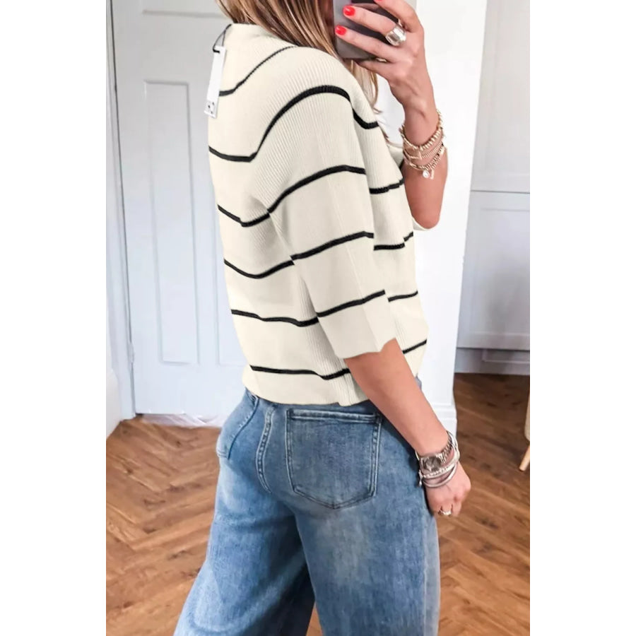 Striped Ribbed Knit Sweater Apparel and Accessories