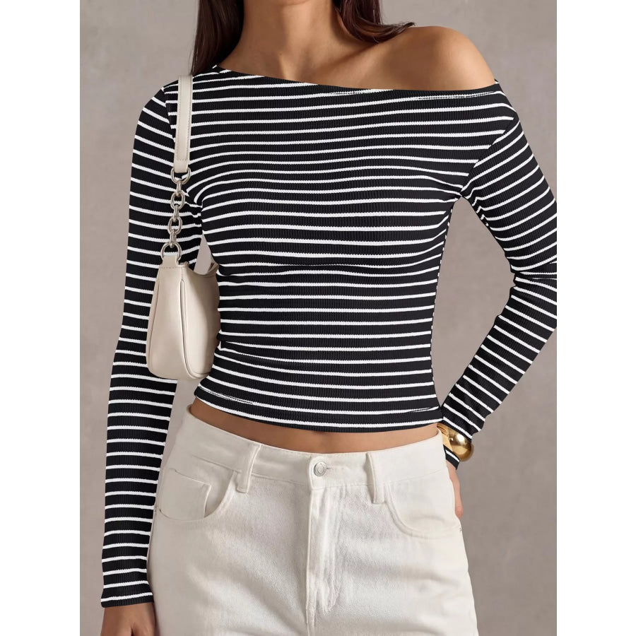 Striped Ribbed Long Sleeve T-Shirt Apparel and Accessories