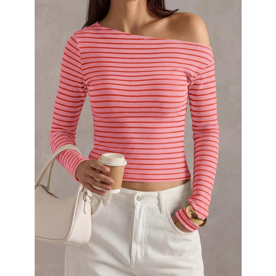Striped Ribbed Long Sleeve T-Shirt Apparel and Accessories