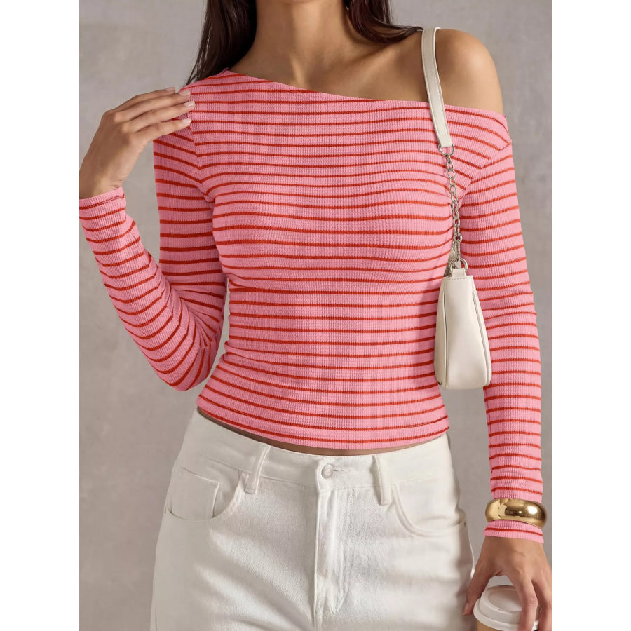 Striped Ribbed Long Sleeve T-Shirt Apparel and Accessories