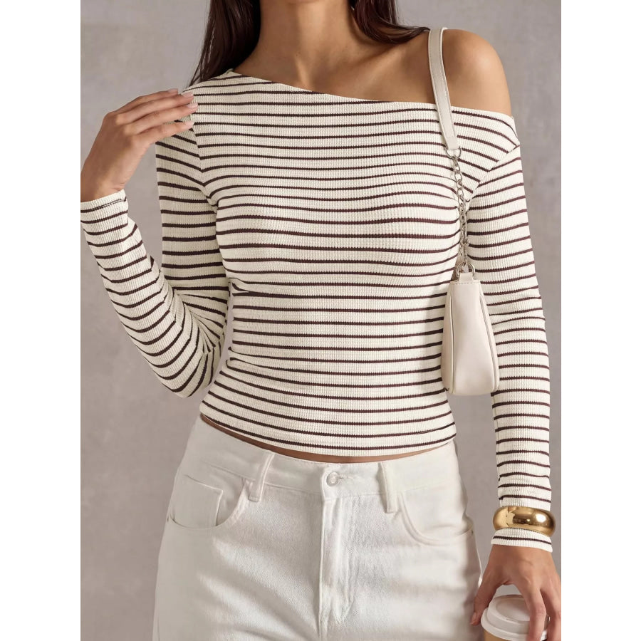 Striped Ribbed Long Sleeve T-Shirt Apparel and Accessories