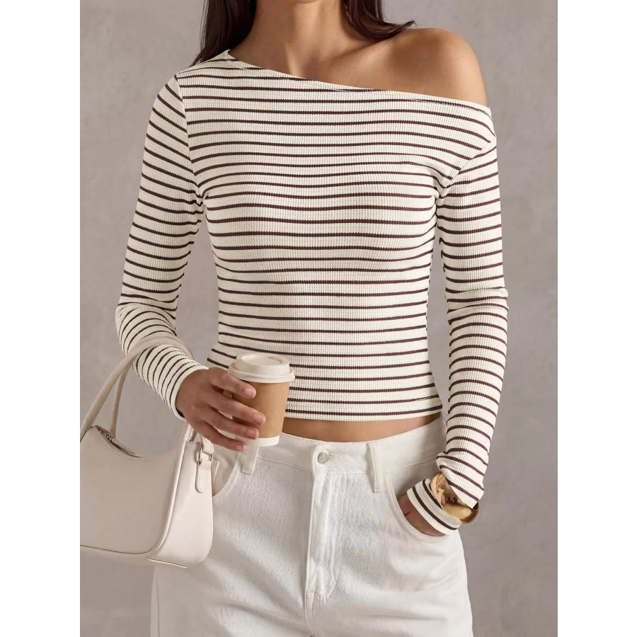 Striped Ribbed Long Sleeve T-Shirt Apparel and Accessories
