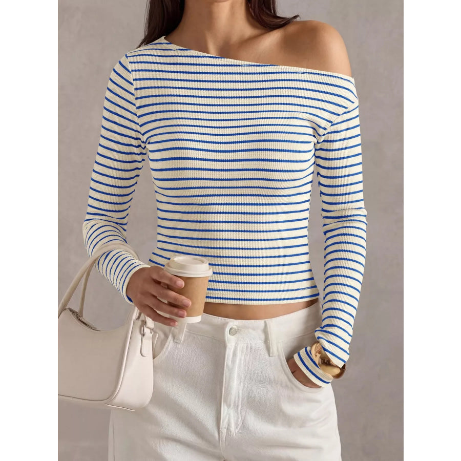 Striped Ribbed Long Sleeve T-Shirt Apparel and Accessories