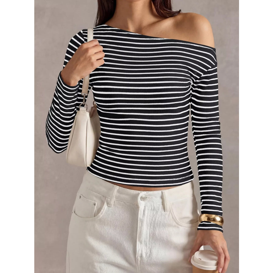 Striped Ribbed Long Sleeve T-Shirt Apparel and Accessories
