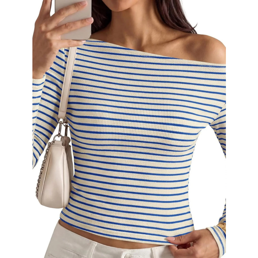 Striped Ribbed Long Sleeve T-Shirt Apparel and Accessories