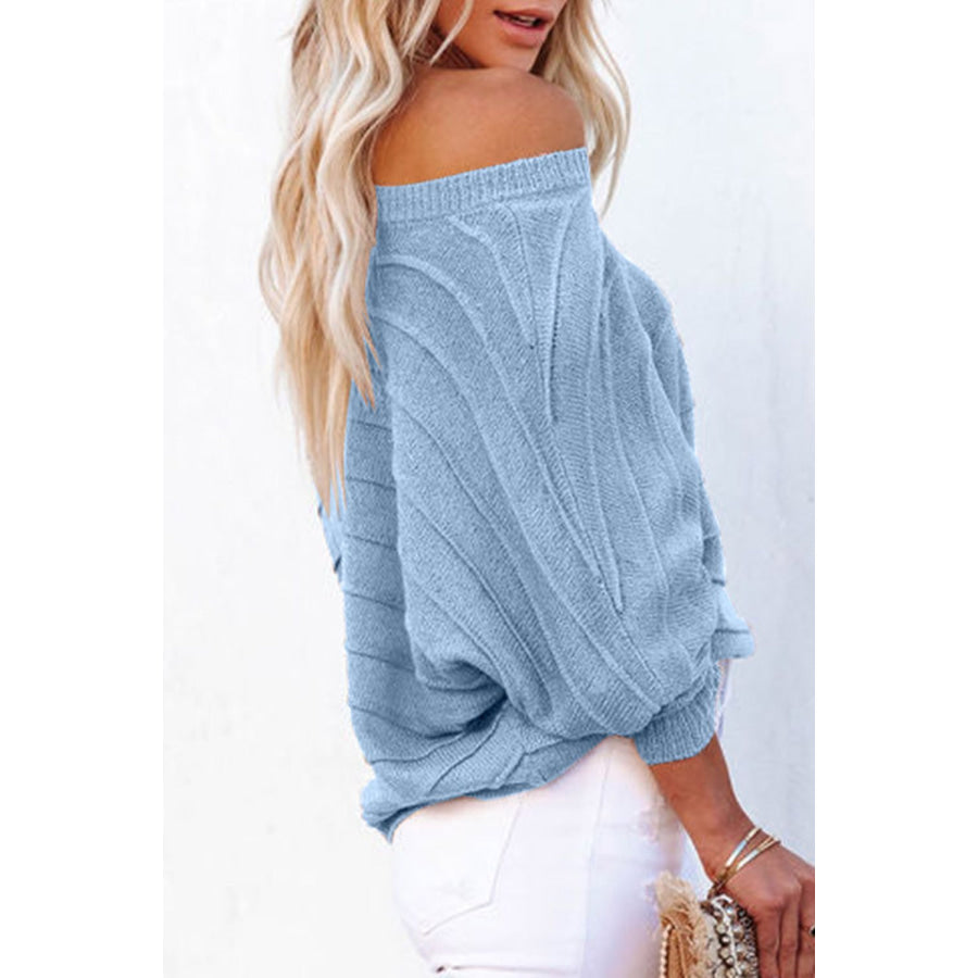 Striped Ribbed Trim Round Neck Sweater Apparel and Accessories