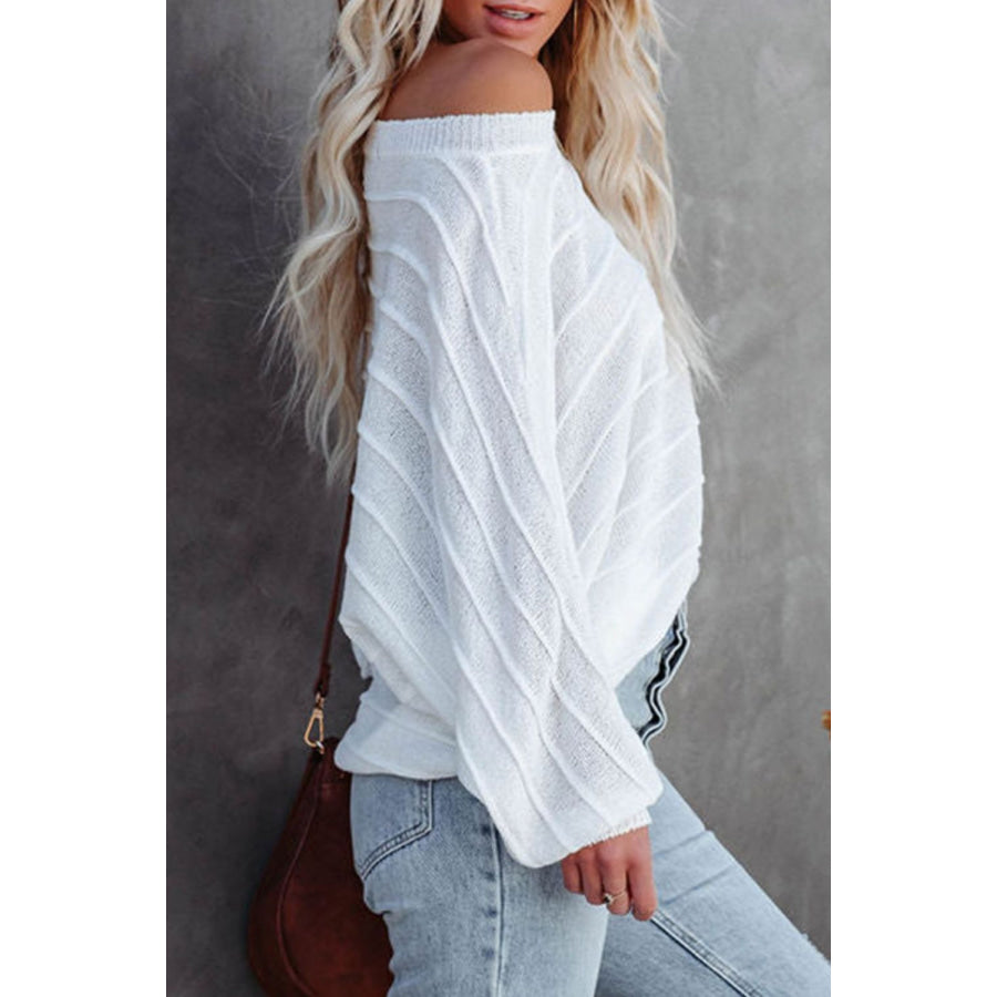 Striped Ribbed Trim Round Neck Sweater Apparel and Accessories