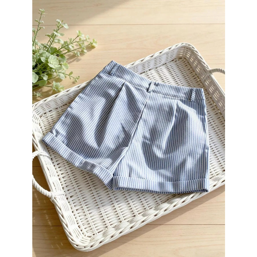 Striped Rolled Hem Shorts Apparel and Accessories