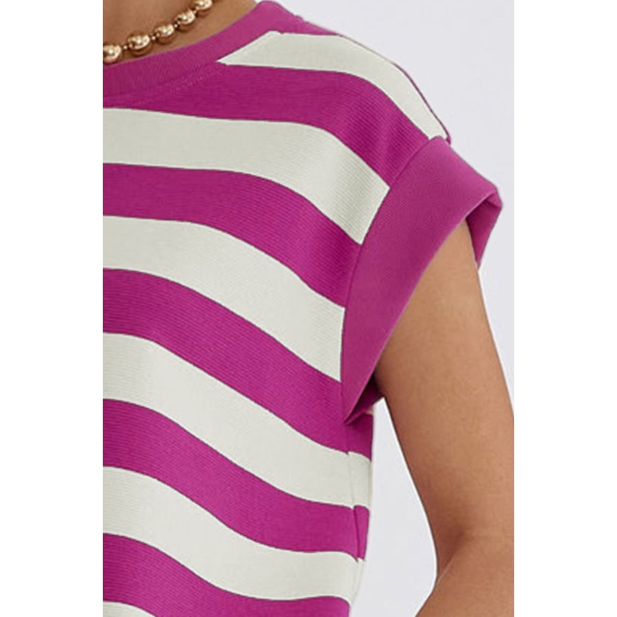 Striped Round Neck Cap Sleeve Dress Apparel and Accessories