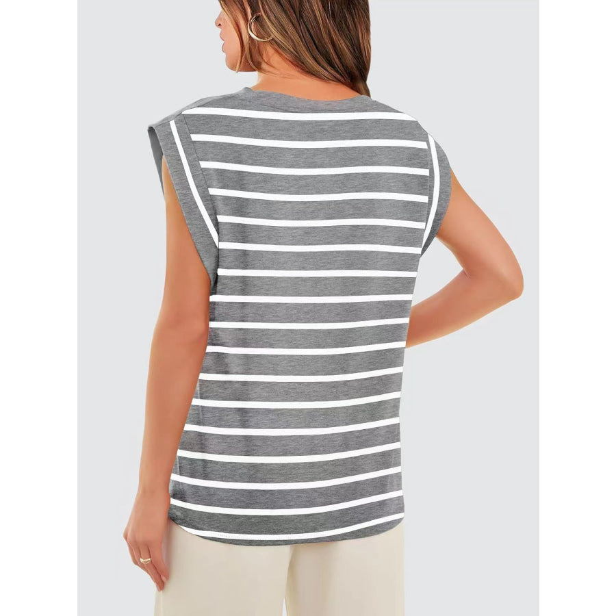 Striped Round Neck Cap Sleeve T - Shirt Apparel and Accessories